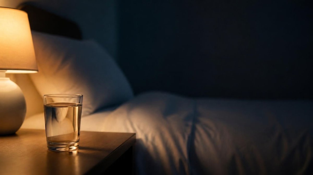 寝る前にコップ1杯の常温水を飲む